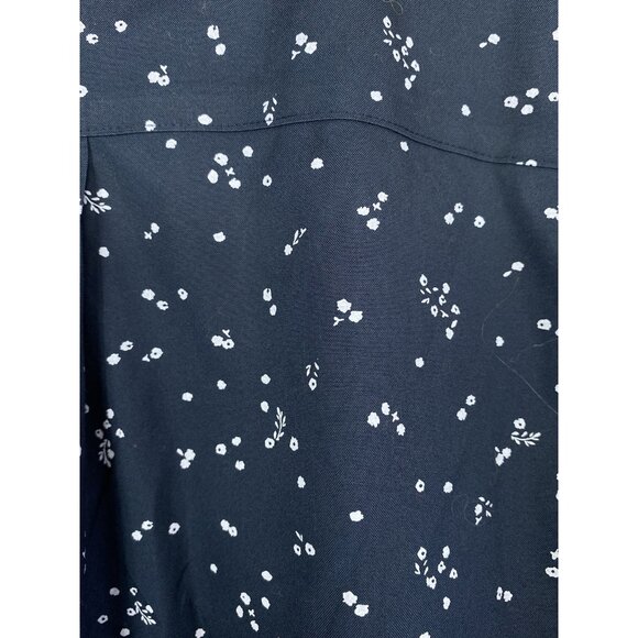 L.L. Bean Womens L Navy Blue Print Long Sleeve Button Up Blouse Wrinkle Free - Picture 6 of 6